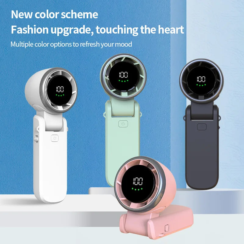 2025 Hanging Neck Outdoor Mini Fan – 180° Folding Handheld High-Speed Turbo Desktop Fan