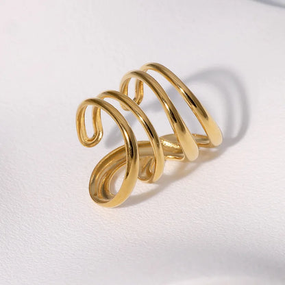 Stainless Steel Irregular Wave Adjustable Ring – Creative Gold Statement Jewelry for Women & Men