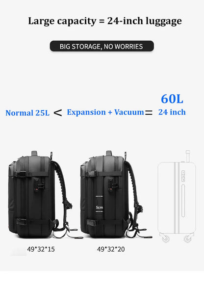 Men's Travel Backpack - Vacuum Compression 17" Laptop Backpack, Large Capacity Business & Hiking Bag