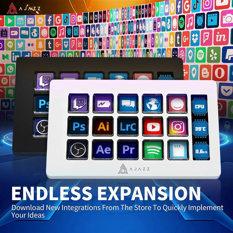 AJAZZ AKP153E Multifunctional Mini Keyboard – 15 Macro Keys Console Panel for Custom Desktop Actions