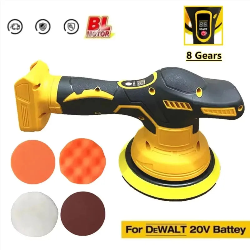 Cordless Electric Car Polisher Compatible with DeWALT 20V Battery – 8-Speed Auto Detailing Machine for Waxing, Sanding & Polishing Power Tool