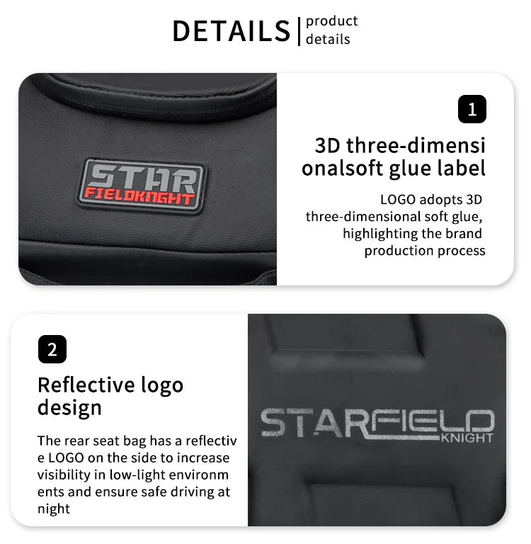 Waterproof Motorcycle Seat Back Bag – Large Capacity Hard Tail Box Luggage for Racing & Riding, Black Fuel Tank Motorbike Storage