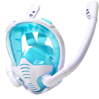 Full Face Snorkel Mask - 180° Panoramic Silicone Dry-Top Diving Mask with 2 Snorkels
