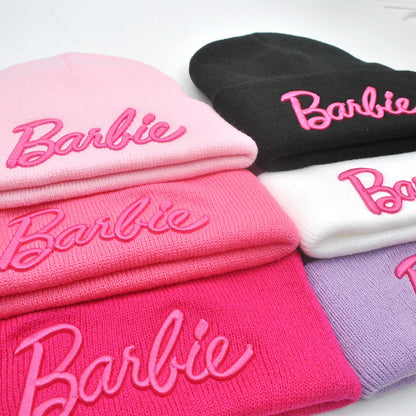 Barbie Knitted Hat – Cute Pink Pullover Ski Cap for Women, Kawaii Anime Winter Accessories, Christmas Gift for Girls