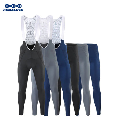 KEMALOCE Men's Cycling Long Pants, Autumn Blue & Grey, Gel Pad, Reflective Bike Bib, Breathable Bicycle Trousers with Rear Pocket