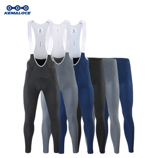 KEMALOCE Men's Cycling Long Pants, Autumn Blue & Grey, Gel Pad, Reflective Bike Bib, Breathable Bicycle Trousers with Rear Pocket