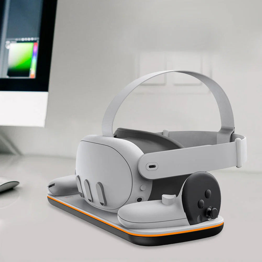 VR Headset Controller Charging Dock for Meta Quest 3 — Cradle with 2 Rechargeable Batteries & USB-C Cable