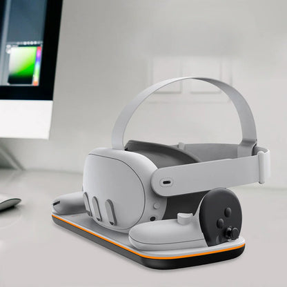 VR Headset Controller Charging Dock for Meta Quest 3 — Cradle with 2 Rechargeable Batteries & USB-C Cable