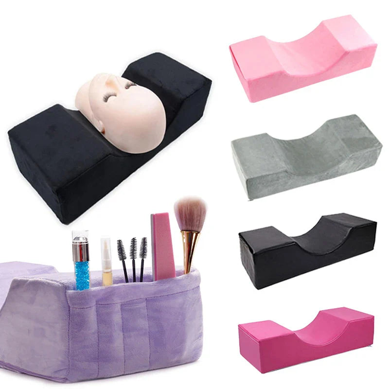 Eyelash Extension Pillow with Neck Support - Soft Memory Foam Lash Pillow with Pocket for Makeup and Salon Grafting