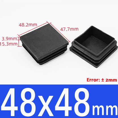 Black Square Tube End Caps - Plastic Blanking Plugs for Furniture, Tables & Chairs 10-100mm