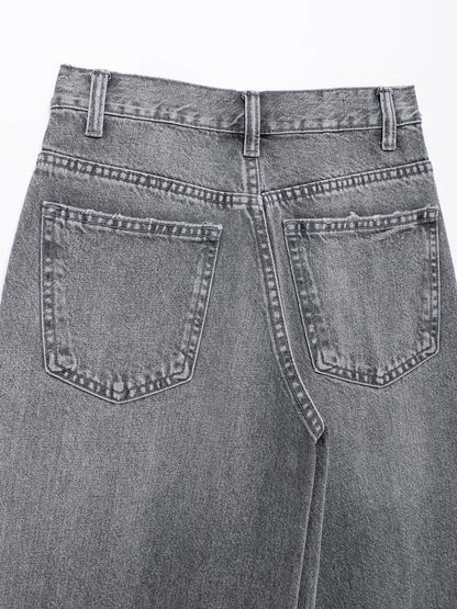TRAF Women’s Basic Hundred Jeans — High Waist Asymmetric Wide-Leg Trousers, Casual Straight-Leg Fashion Jeans