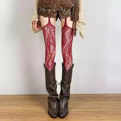 Lolita Floral Thigh High Tights - Colorful Sheer Fishnet Suspender Stockings for Girls & Women