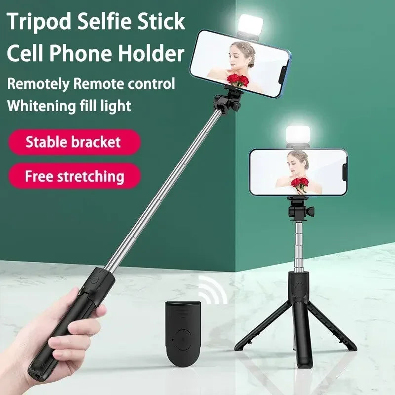 Extendable Bluetooth Selfie Stick Tripod – 700mm Telescopic Portable Phone Stand with Remote for Travel