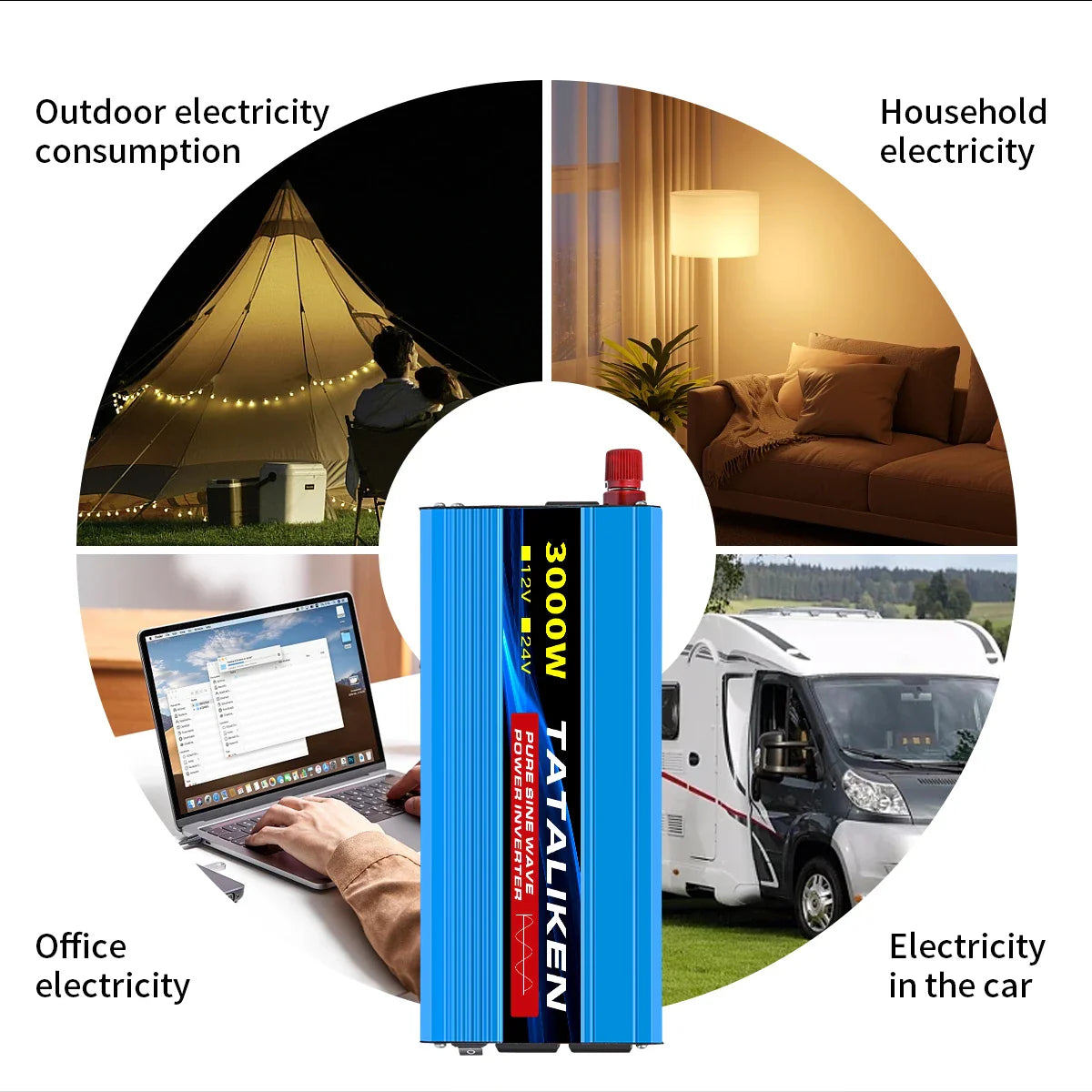 12V/24V to 110V AC Pure Sine Wave Power Inverter — 4000W/16000W 60Hz Converter with LED & US Socket for Car & Solar