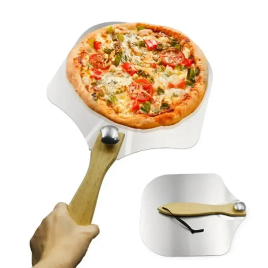 Premium Stainless Steel Aluminum Folding Pizza Spatula - Versatile Baking Tool with Foldable Oak Handle