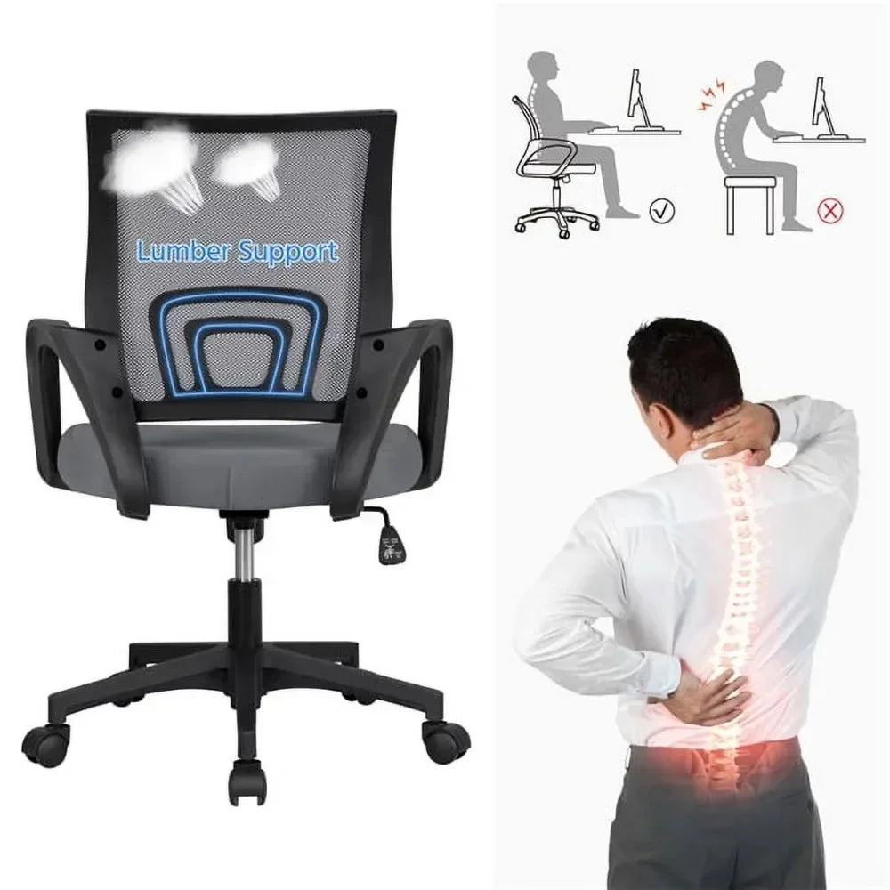 Adjustable Mid Back Mesh Office Chair with Armrests – Black Swivel Computer & Gaming Chair