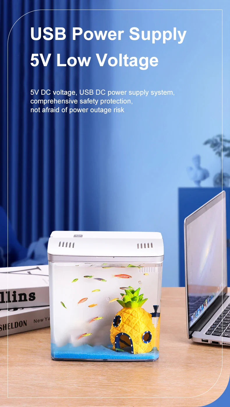 Mini Fish Tank for Living Room - Self-Circulating Eco Tank with Back Filter for Goldfish