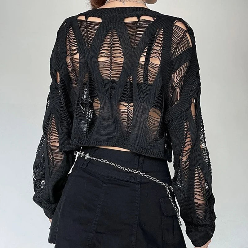 ITOOLIN Women's Y2K Hollow Out T-Shirt - Batwing Sleeve Knitted Shirt, Loose Streetwear Tops for Spring and Autumn 2024