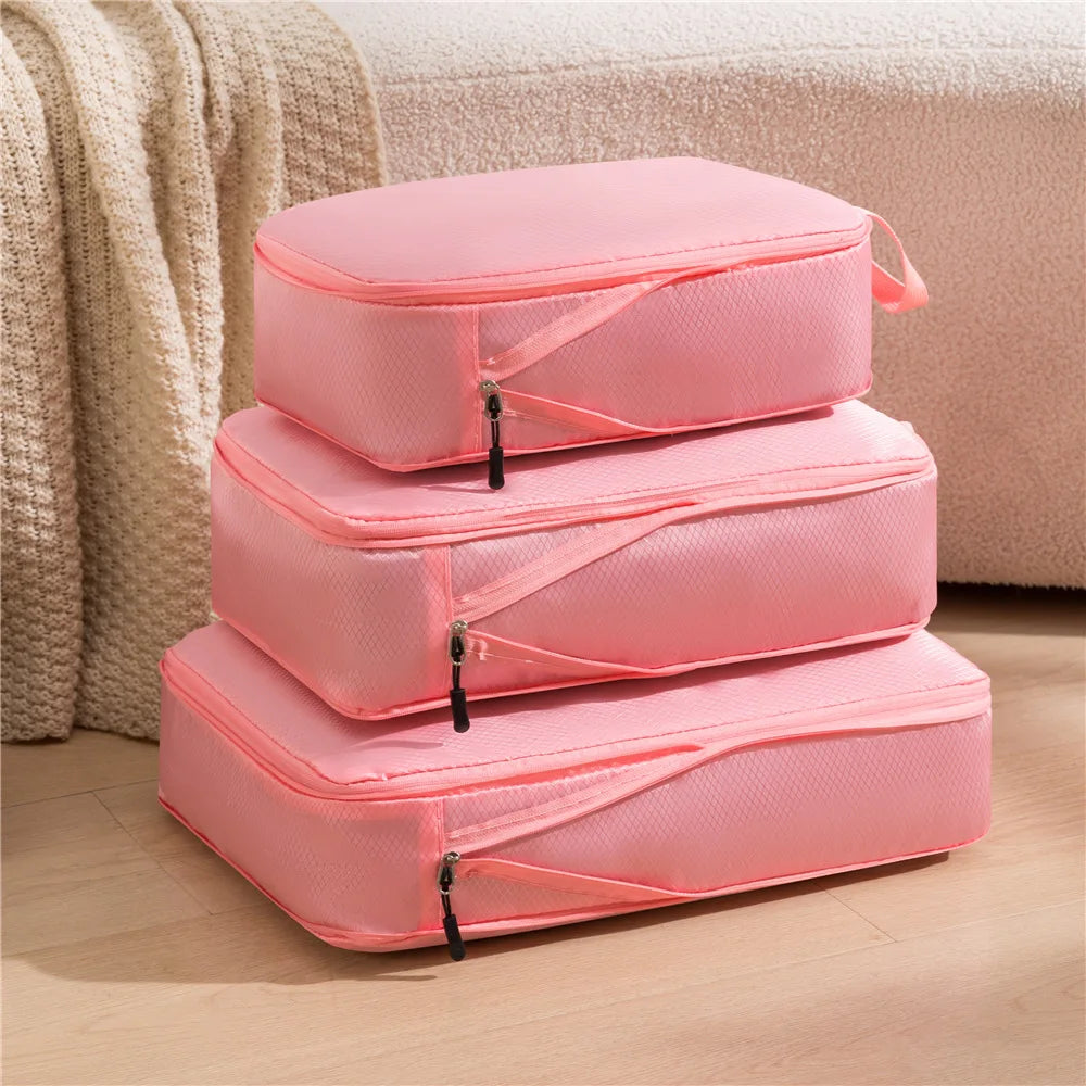 3pcs Travel Packing Bag Set | Compressible Waterproof Nylon Organizer for Suitcase, Luggage, Portable