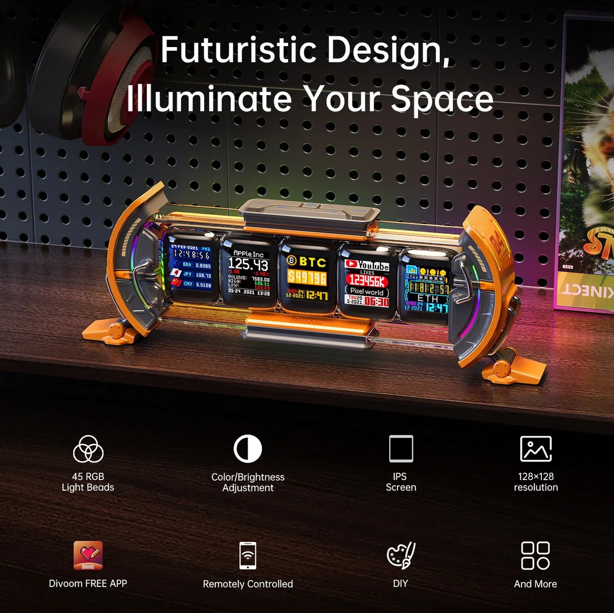 Divoom Times Gate Digital Gaming Clock - Smart App Control, WiFi, RGB LED Display & Cyberpunk Room Decor