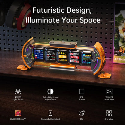Divoom Times Gate Digital Gaming Clock - Smart App Control, WiFi, RGB LED Display & Cyberpunk Room Decor