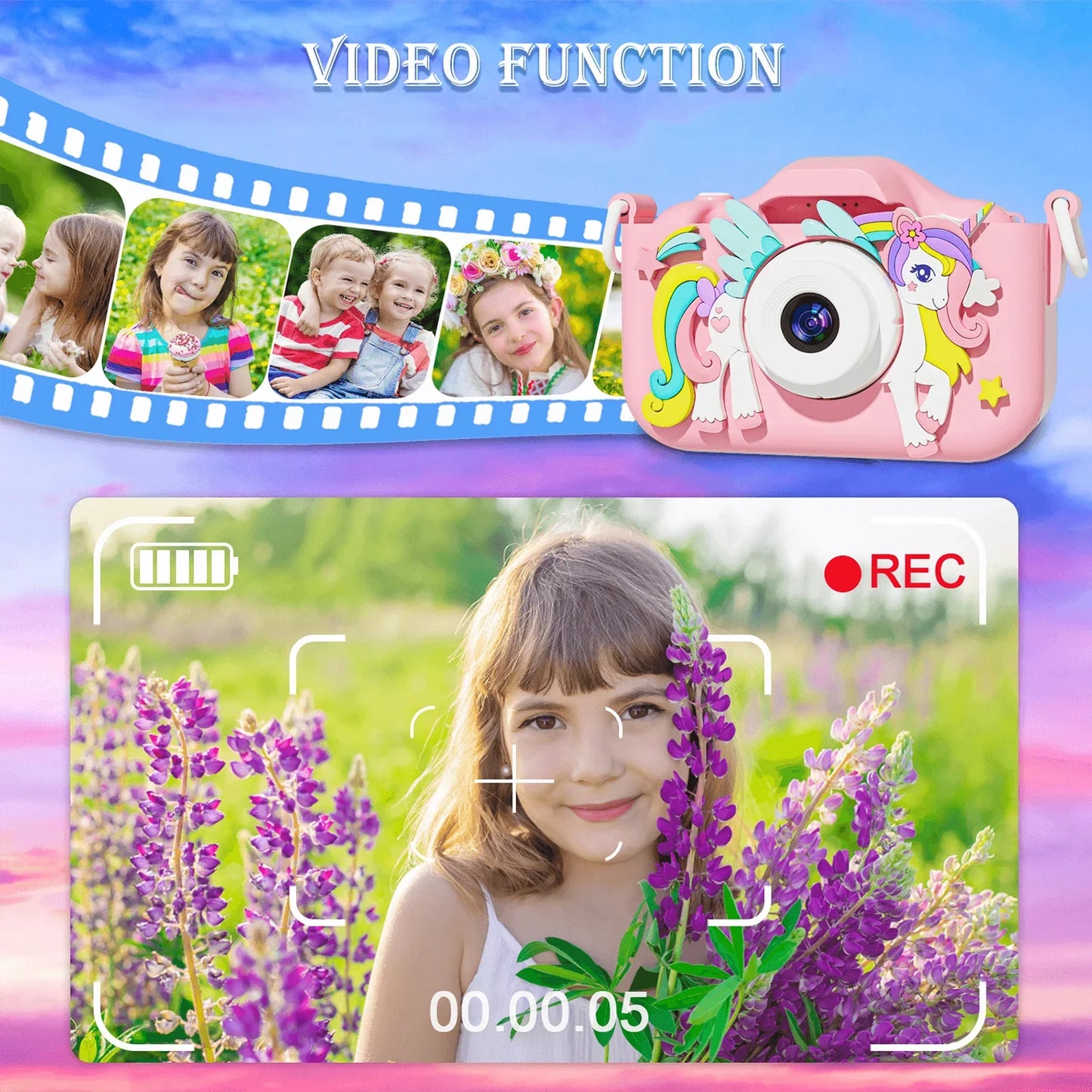 1080P HD Kids Digital Camera — Toddler Video Camera with 2.0-inch Screen & Silicone Case
