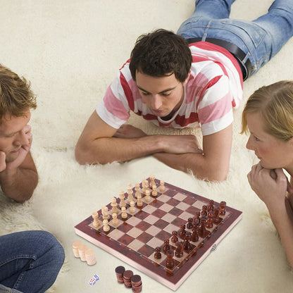29x29cm Large 3-in-1 Chess Board – Foldable Chess, Checkers & Backgammon Set for Kids & Adults, Strategic Thinking Game