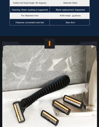 Men’s 3-Layer Reusable Safety Razor – Brand New Design with Imported Blades & Multi-Tool Replaceable Head