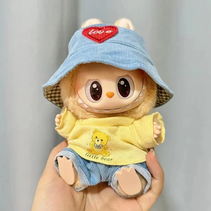 17cm Mini Plush Doll Clothes — Kpop EXO Labubu I & II Idol Doll Outfit Set, Overalls for Sitting & Party, Doll Accessories Gift