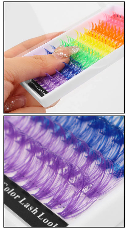 14/16mm D Curl Colorful Glitter Manga Lashes – Wispy Spikes, Soft DIY Cluster False Eyelashes