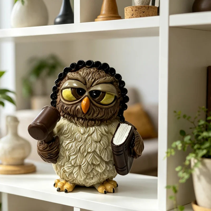 Judge Owl Resin Figurine - Brown & White Lawyer Owl Statue for Home & Office Decor