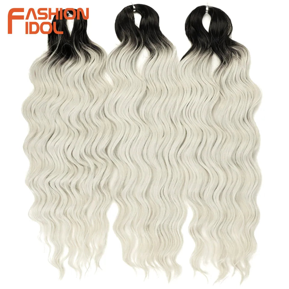 FASHION IDOL 24" Deep Wave Crochet Hair - 3-Piece Synthetic Water Wave Braiding Extensions, Ombre Rainbow Twist Hair