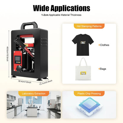900W/1200W 5T Manual Hydraulic Rosin Heat Press – Dual Plate Oil & Wax Extraction Tool