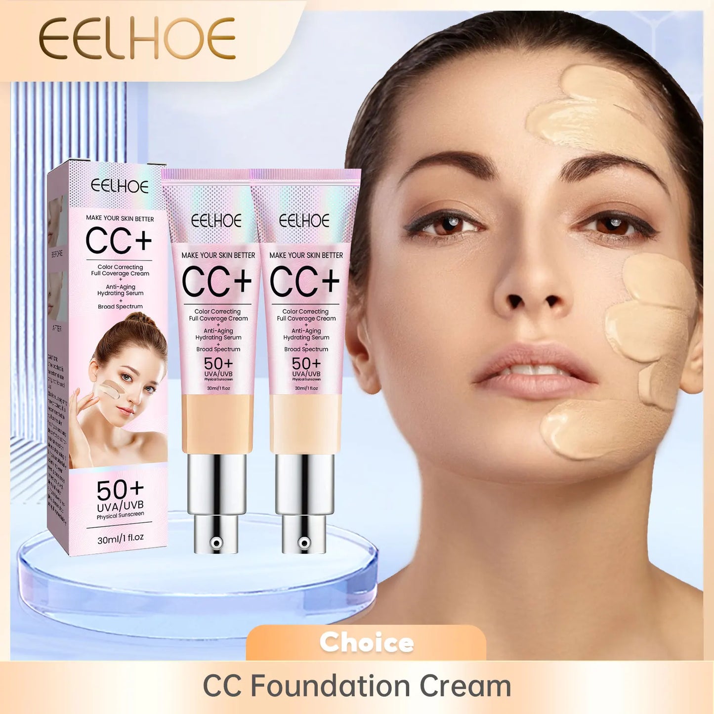 CC Foundation Cream – Natural Moisturizing, Waterproof, Brightening Concealer with Oil-Control & Long-Lasting Coverage