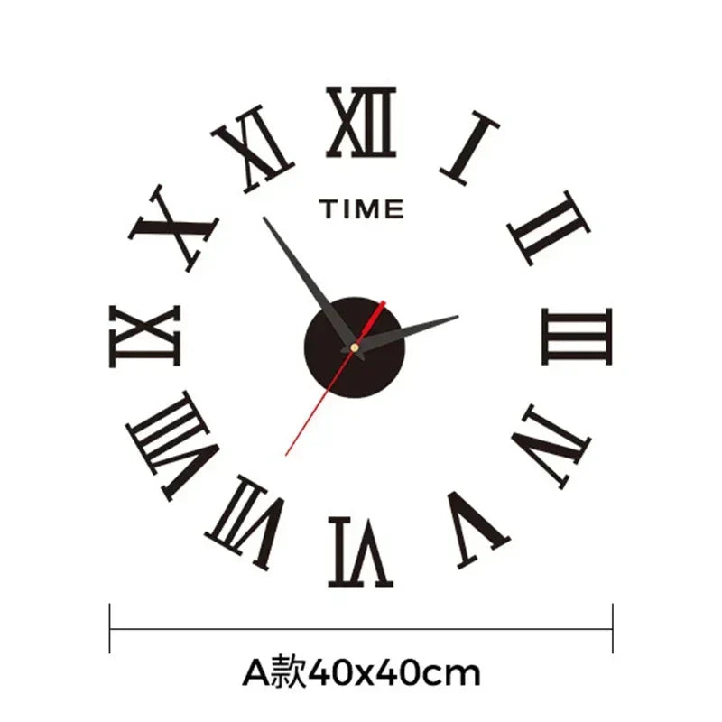 Large 3D DIY Silent Wall Clock — Simple Modern Punch-Free Wall Sticker in Black, Gold, or Silver