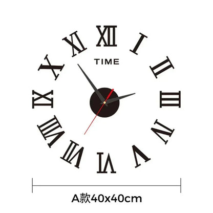 Large 3D DIY Silent Wall Clock — Simple Modern Punch-Free Wall Sticker in Black, Gold, or Silver