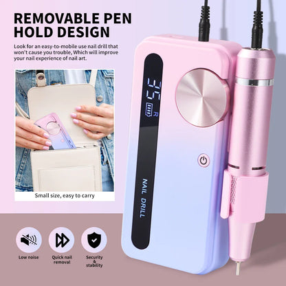 35000RPM Electric Nail Drill – Professional Rechargeable Nail File for Gel Nails, Portable Manicure Tool