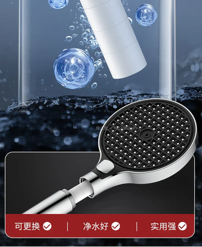 15cm Large Panel High Pressure Shower Head with Filter – 3 Modes Rainfall Spray Nozzle for Bathroom Accessories