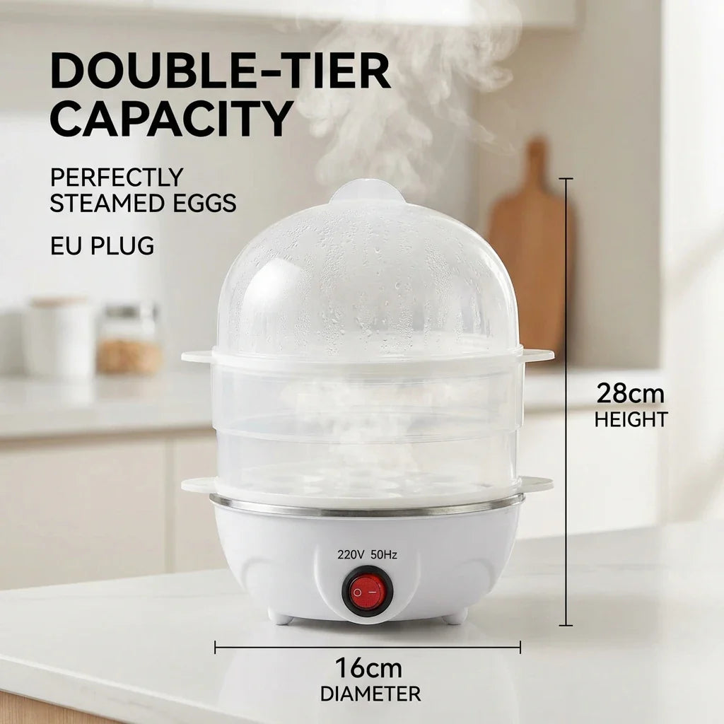 Double Layer Electric Egg Boiler – Mini Multifunctional Egg Steamer & Poacher for Breakfast Cooking