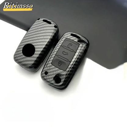 Carbon Fiber Matte Folding Car Key Case for VW – Fits Polo, Bora, Tiguan, Passat, Golf 6, Lavida, Scirocco, 3-Button Accessories
