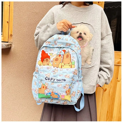Cute Capybara Backpack | Large Capacity, Breathable Nylon Schoolbag for Students, Women & Girls, Ultra-Light Book Bag