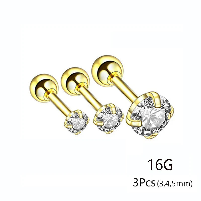 20G Titanium Stud Earrings – Hypoallergenic Tiny Cubic Zirconia Screw Back Cartilage & Tragus Piercing Jewelry