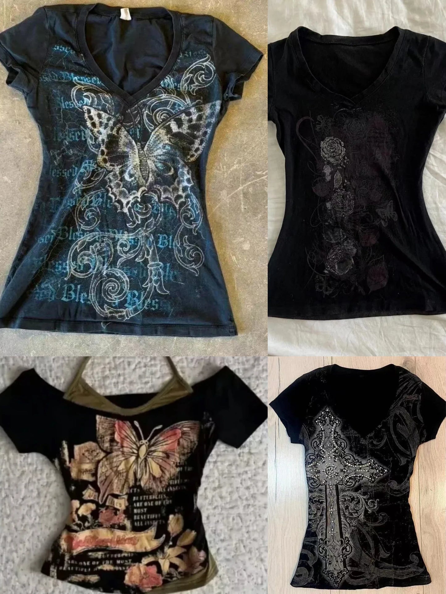 Y2K Women’s Gothic Grunge Crop Top – Vintage Punk Print Slim Fit Streetwear T-Shirt 2000s Retro Style