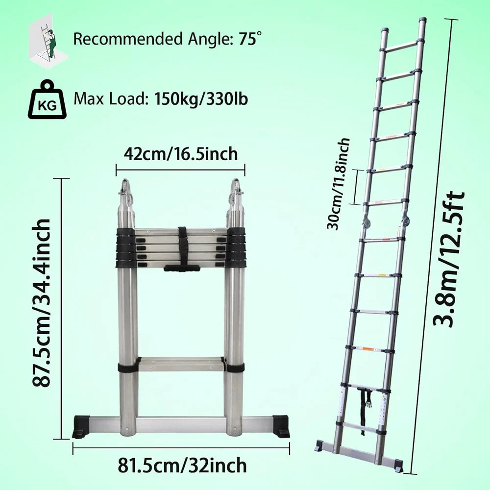Telescopic Extension Ladder 2.6M-5M – Heavy Duty Folding Loft & Straight Ladder, Stainless Steel, Portable & Multi-Purpose Tool