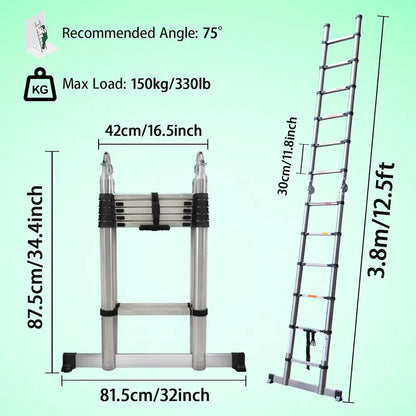 Telescopic Extension Ladder 2.6M-5M – Heavy Duty Folding Loft & Straight Ladder, Stainless Steel, Portable & Multi-Purpose Tool
