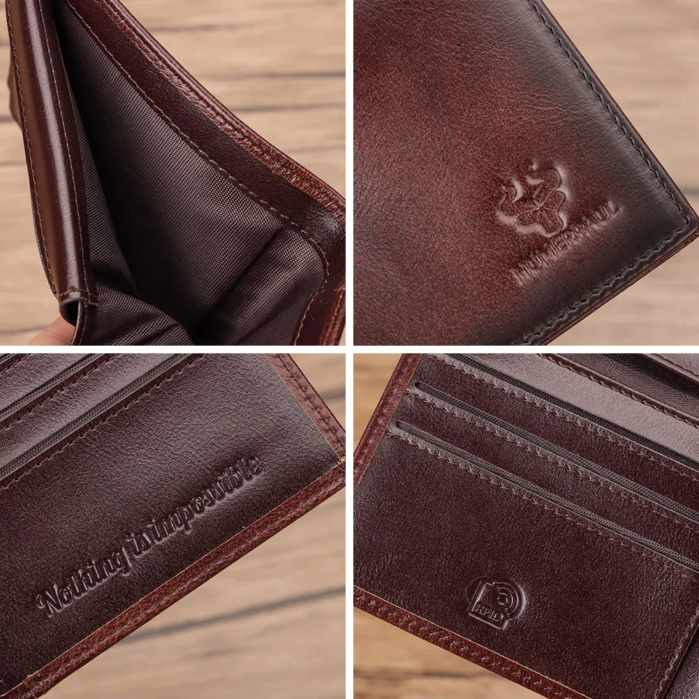 KAVIS Handmade Genuine Leather Men's Wallet RFID Blocking Card Holder with ID Window – Large Capacity Fashion Money & Card Storage Wallet