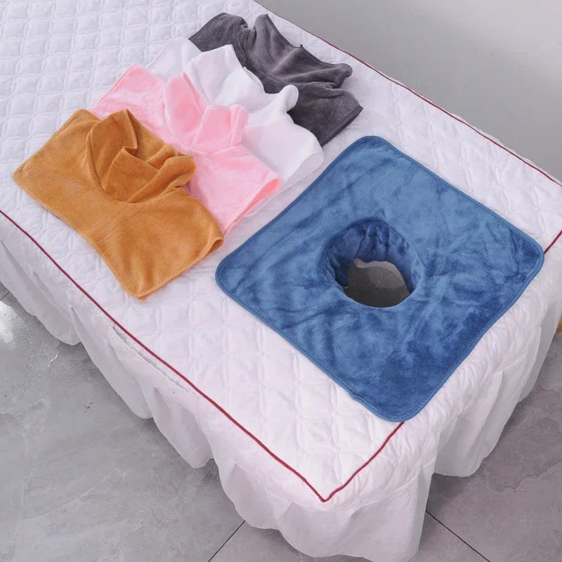 35×35cm Velvet SPA Massage Face Towel – Thickened Table Cover with Face Breath Hole