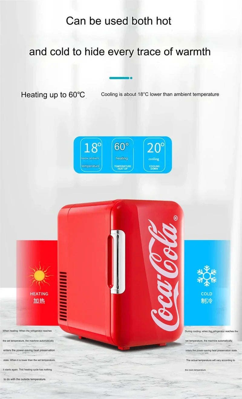 6L Mini Coca-Cola Refrigerator – Multifunctional Cosmetic Cooler & Warmer for Home, Car, Dorm, Portable 12V/220V Fridge