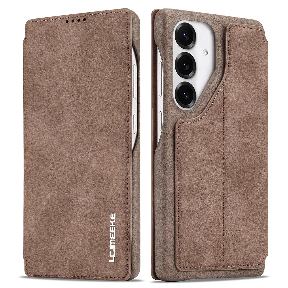 Ultra-Thin Leather Flip Case for Samsung Galaxy - Card Holder & Stand Cover for S26 Ultra, S26 Plus, S25 Ultra & S24 Ultra