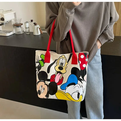 Disney Mickey Canvas Tote Bag – Large Capacity Shoulder Bag for Women & Students, Casual Handbag